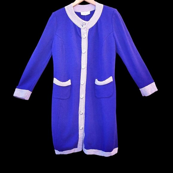 80s Purple Knit Dress Color Block Anne Marie Jones Size 10 With Pockets - Picture 1 of 14